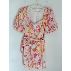 ELIZA J Floral Eyelet Square Neckline Puff Sleeve Mini Dress Size 10